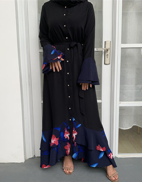 Stylish Flared Dress with Subtle Stitching and Long Sleeves